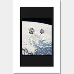 White polar bears family astronauts in space Posters and Art